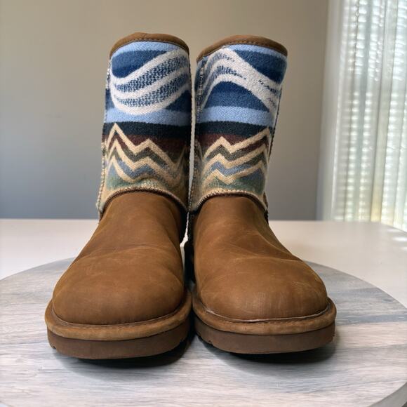 UGG Women's Pendleton Southwest Aztec Shearling Brown Leather Boots US Size 8 - Picture 5 of 10